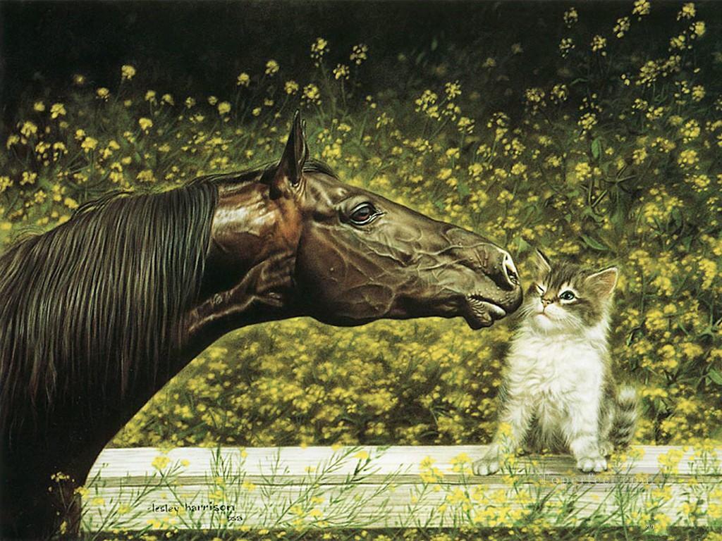 馬と猫油絵